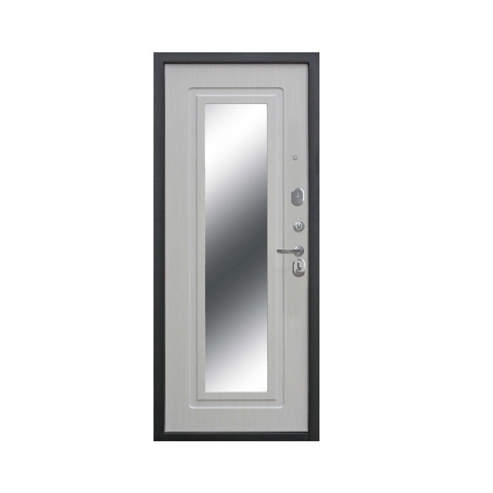 Дверь металл 6 см Царское Зеркало Серебро Белый ясень 860х2060 левая