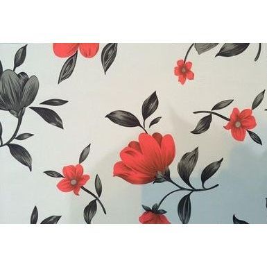 Самоклейка D&B  0,45*8м  красно-черные цветы на сером  (вл.20)  арт.8307
