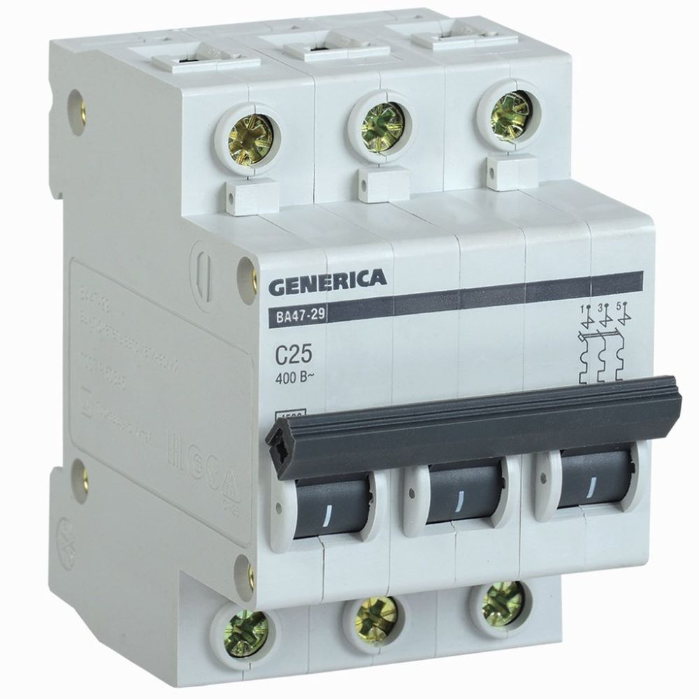 Автоматический выключатель ВА 47-29 4,5кА, С 25А, 3П, GENERICA IEK MVA21-3-025-C-G (4шт)