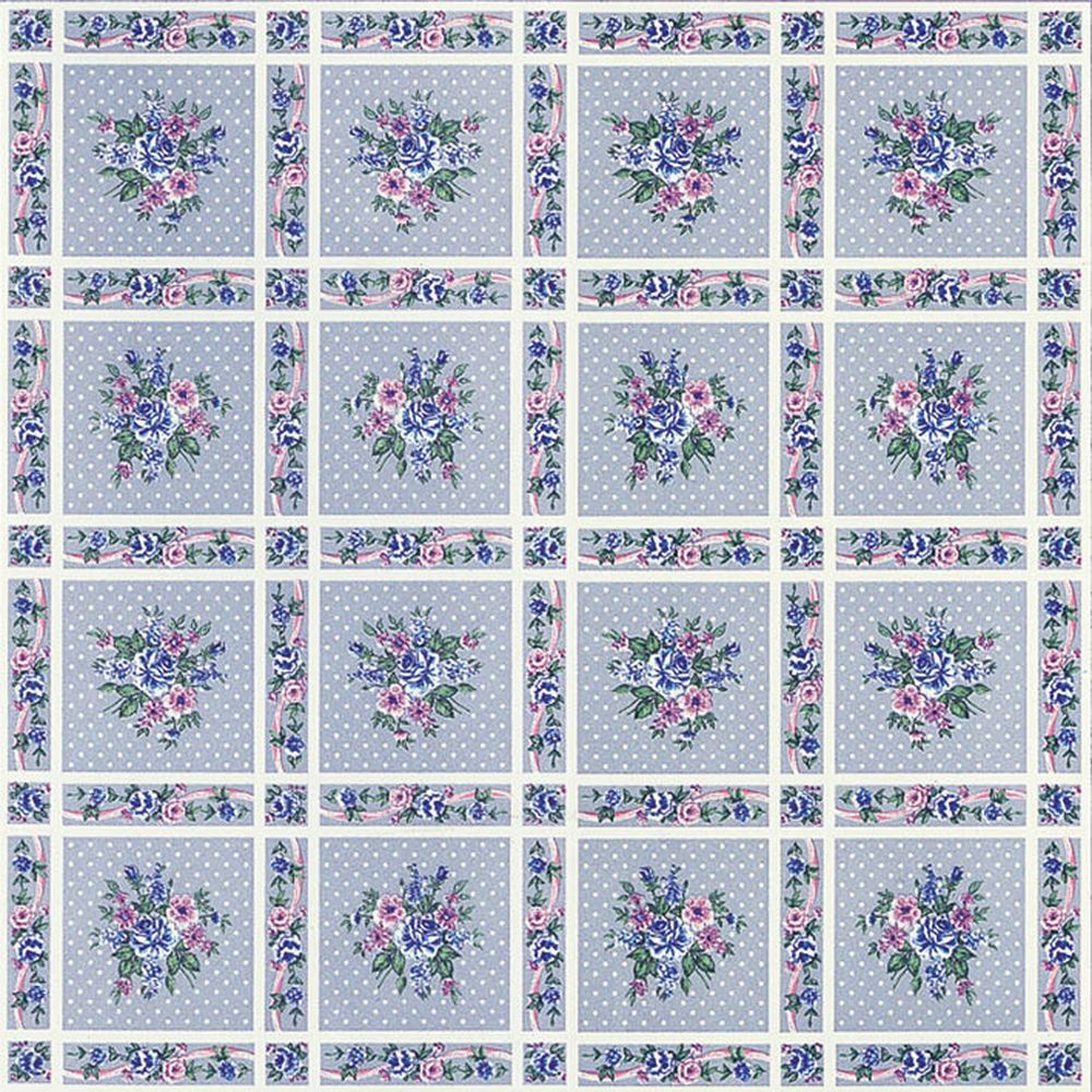 Клеенка ПВХ Dekorama 1,4*20 м арт.064B цветы в голубой клетке Турция