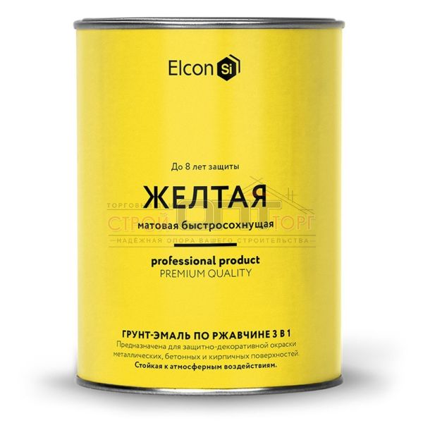 Грунт-эмаль по ржавчине  3в1 матовая желтая 0,8 кг (12шт) Elcon