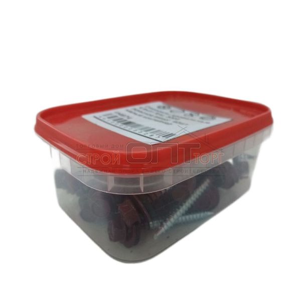 Саморезы кровельные 4,8х29 RAL 3005 (красное вино)  60шт малый контейнер (кратность 24уп.)