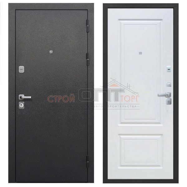 Дверь металл Толстяк Букле черный Белый ясень 960х2050 левая