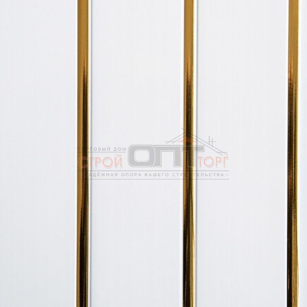 Панель ПВХ Белая глянец  Золото 3-полосы  3*0,24*0,008 (10шт/уп)