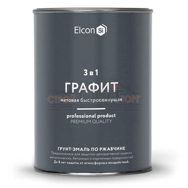 Грунт-эмаль по ржавчине  3в1 матовая графит 0,8 кг (12шт) Elcon