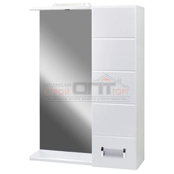 Зеркало "Вега 50" (DORATIZ) белый, с подсветкой, со шкафчиком, правый 500х150х700