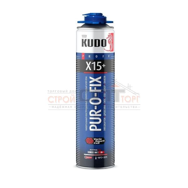 Клей-пена  KUDO PRO PUR-O-FIX X15+ конструкционный  всесезонный 1000мл (900г) (12шт) KUPP10B15SU